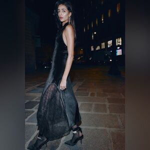 NWT Zara Evening Midi Velvet Midi Dress Black Color Size S